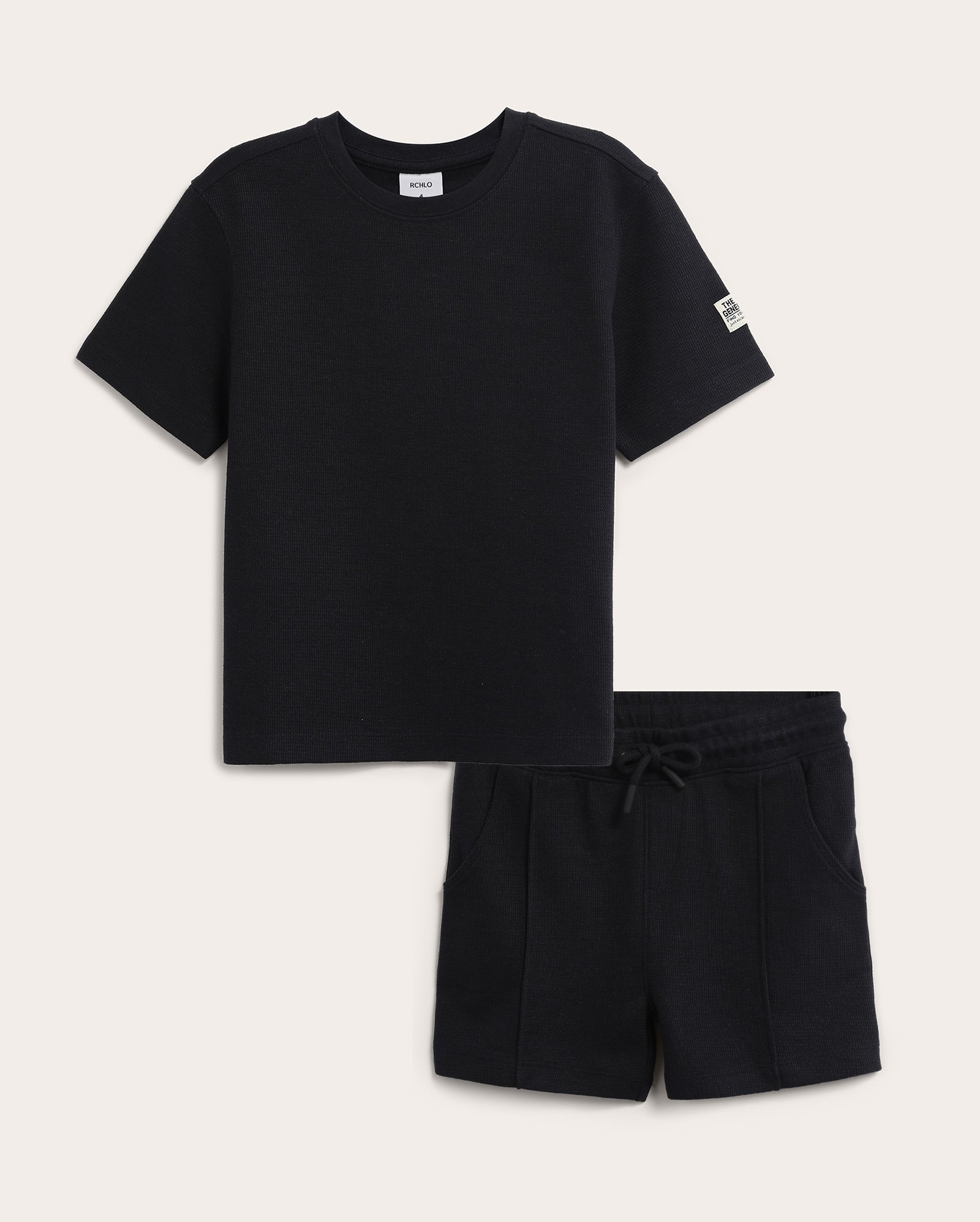 Conjunto curto infantil malha com textura 1-6A - Azul Escuro