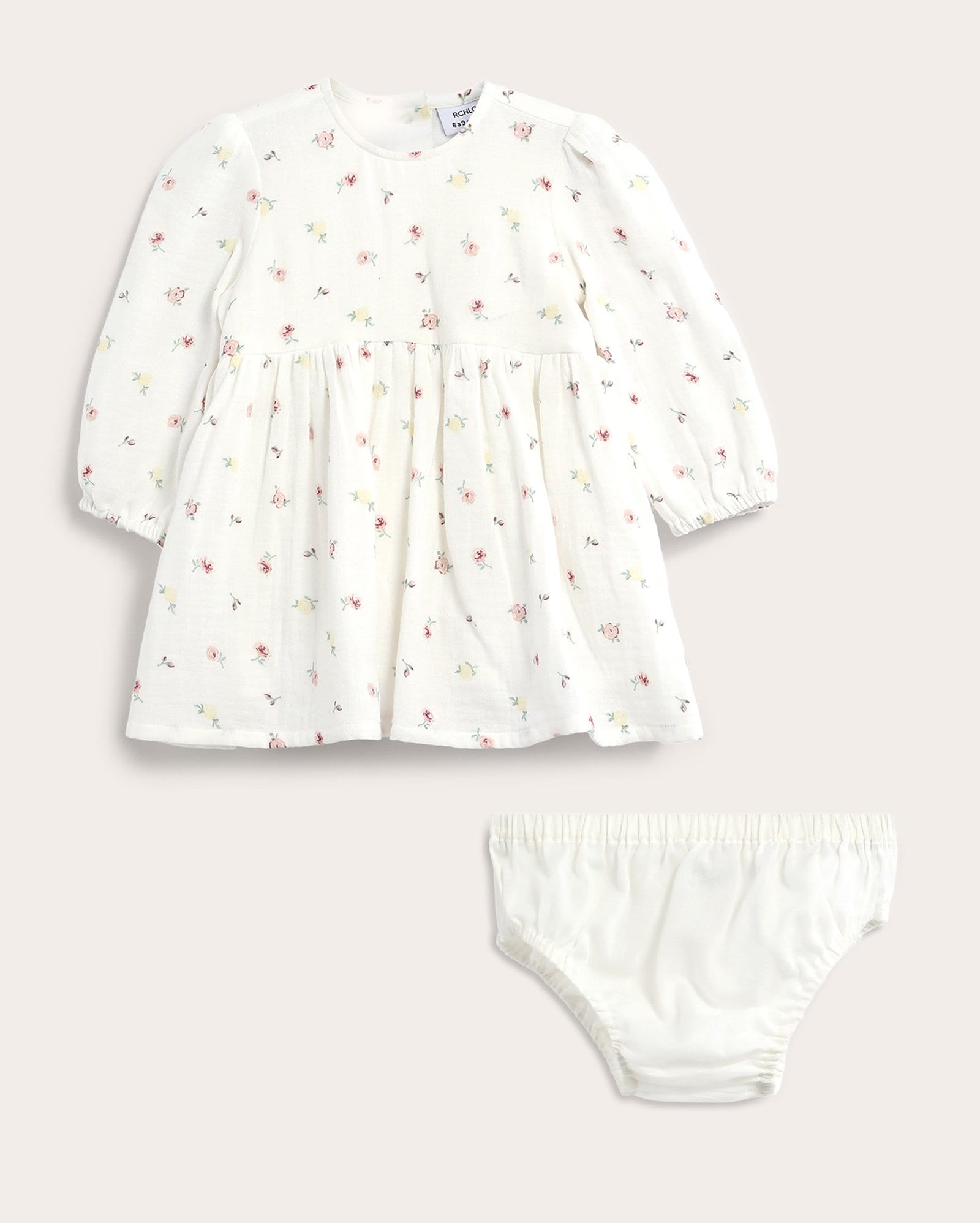 Vestido bebê floral com calcinha - branco