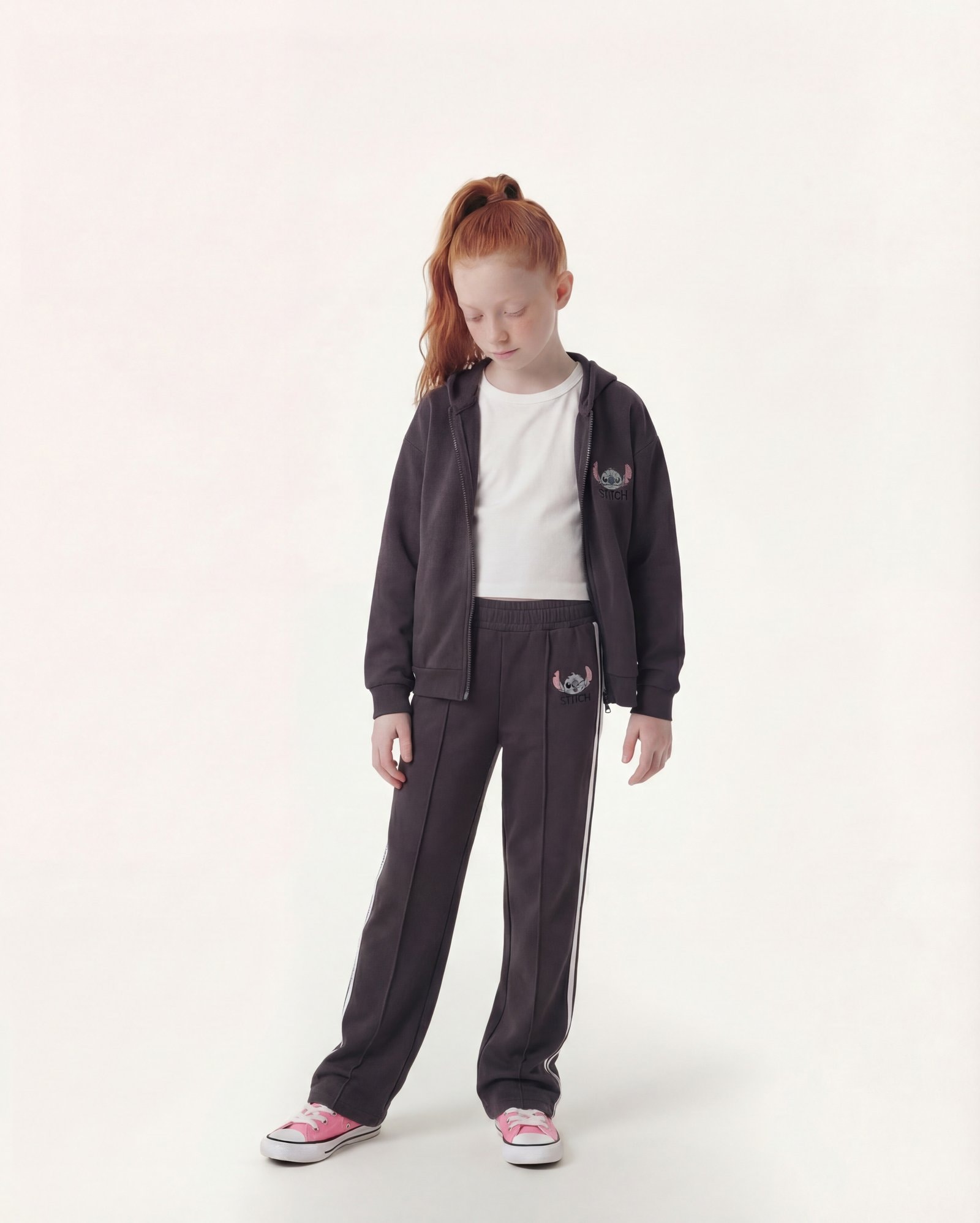 Calça infantil Stitch faixa lateral 6-14A - cinza | Disney