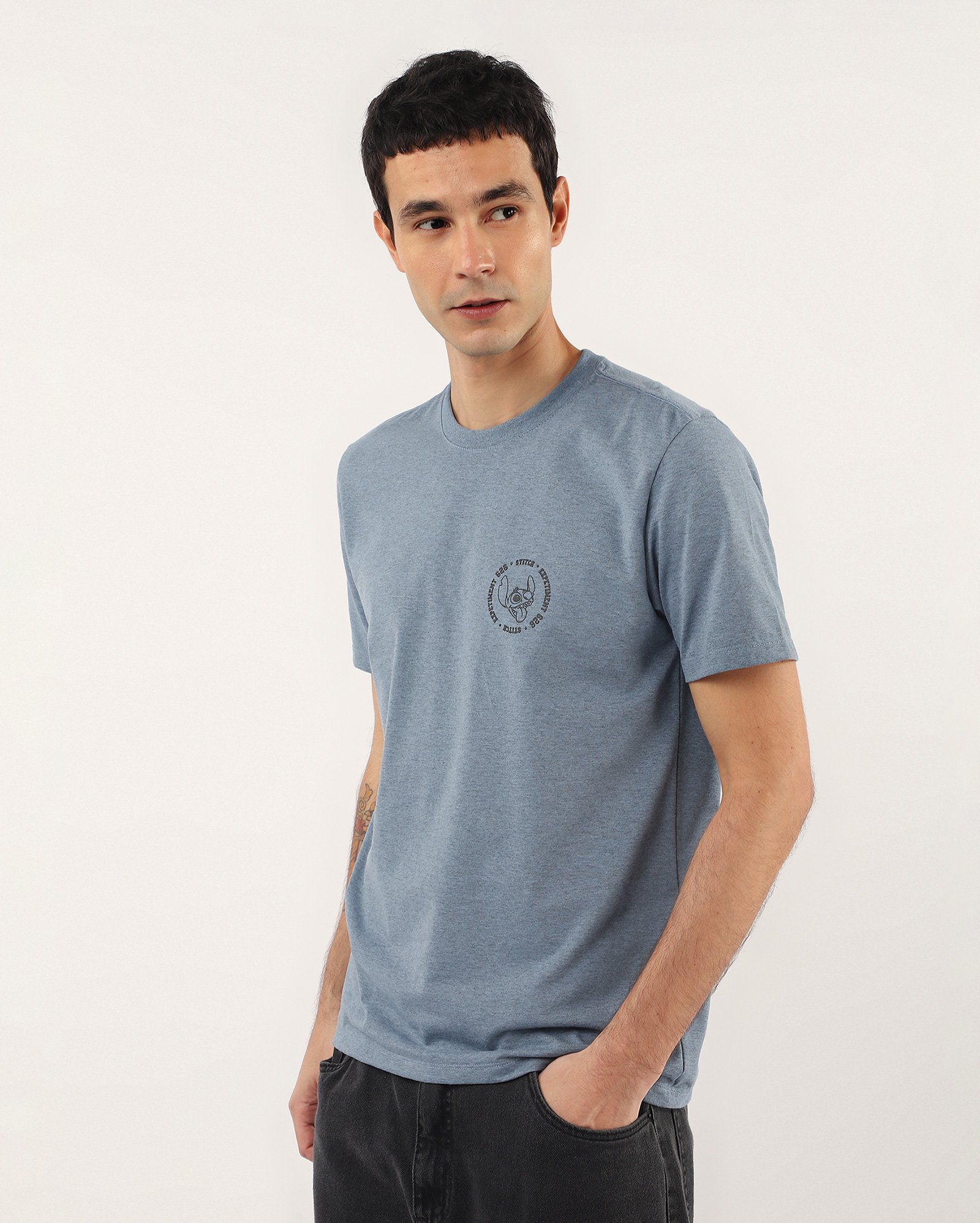 Camiseta masculina Lilo e Stitch mescla - azul