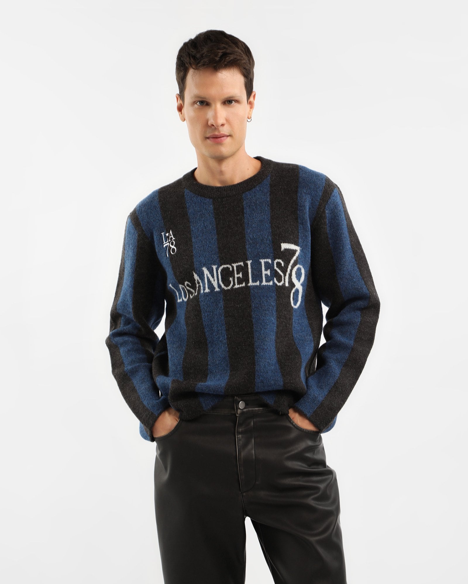 Suéter masculino em tricot listrado - multicor