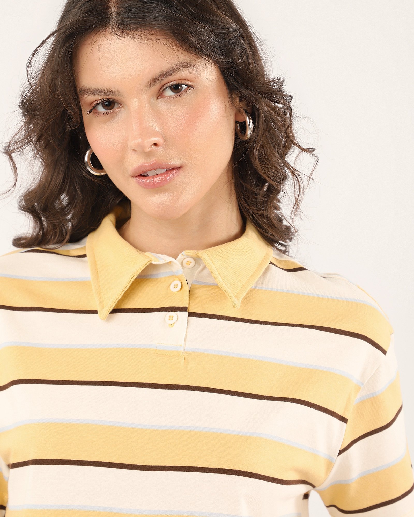 Polo feminina listrada com botões - multicor — foto 3