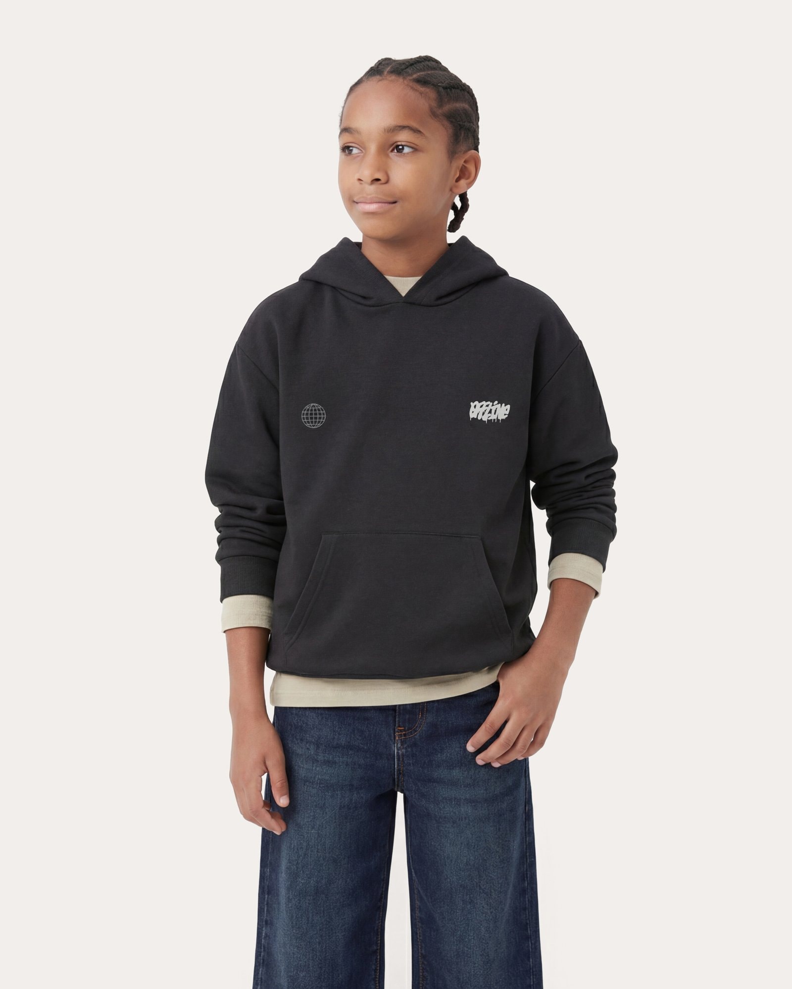 Blusa de moletom infantil com capuz 6-14A – cinza