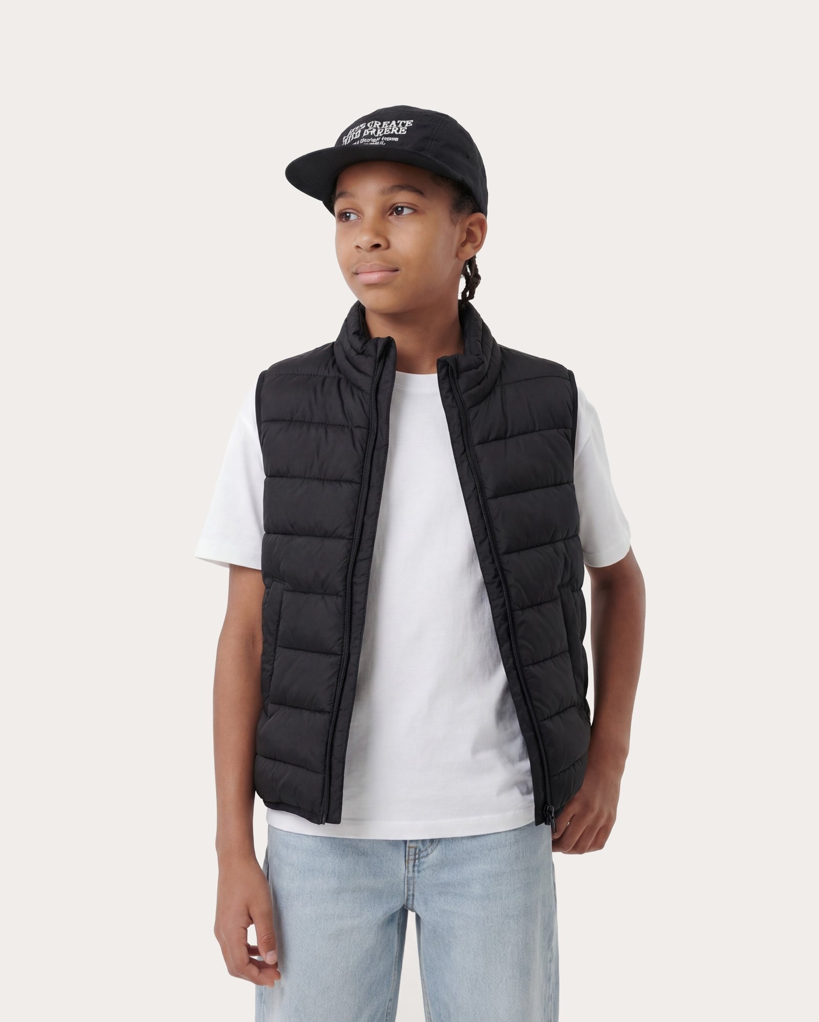 Colete infantil puffer com bolso 6-14A - Preto