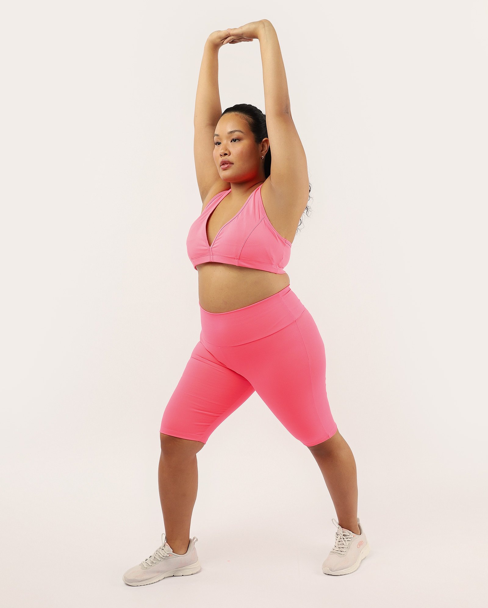 Bermuda esportiva feminina plus size com cós alto - Rosa | Costa Rica