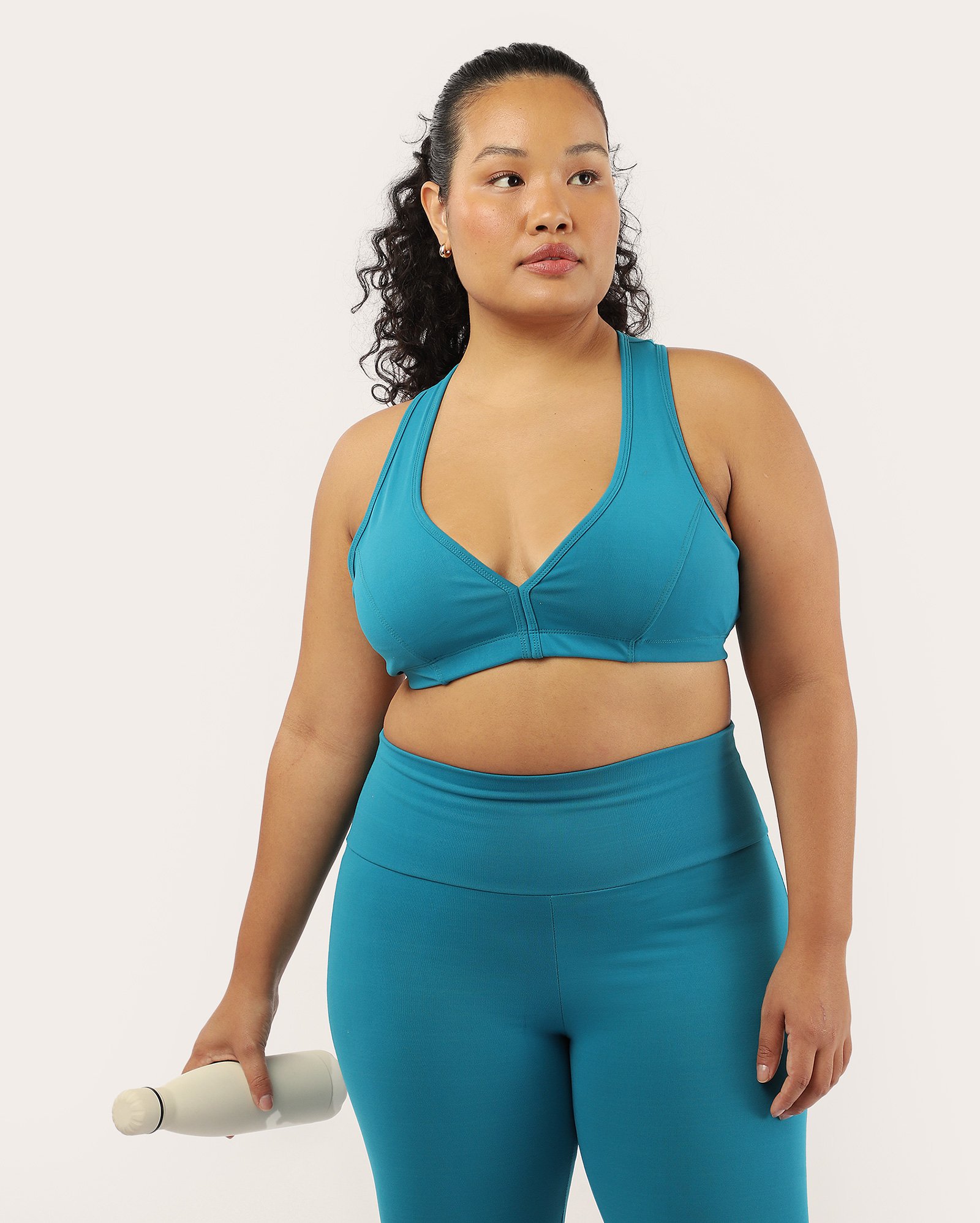 Top esportivo feminino plus size com bojo removível - Azul Turquesa | Costa Rica