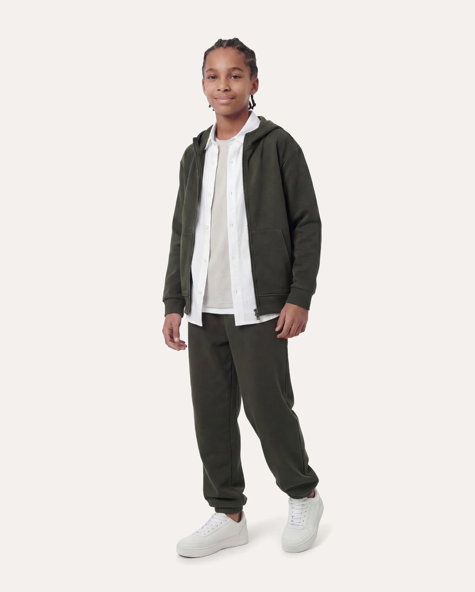 Calça de moletom infantil jogger sem felpa 6-14A - Verde Escuro
