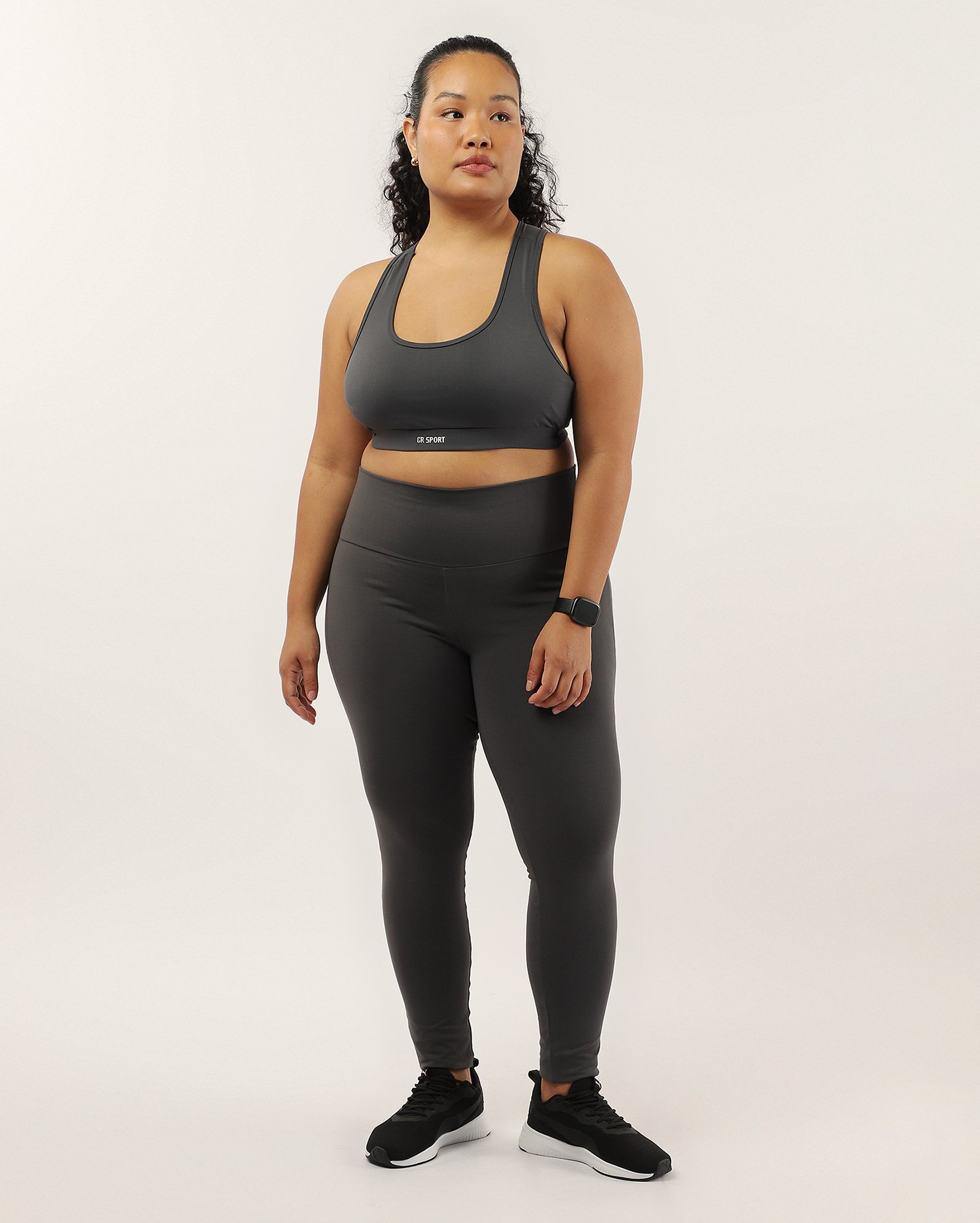 Top esportivo feminino plus size com bojo removível - Cinza Escuro | Costa Rica