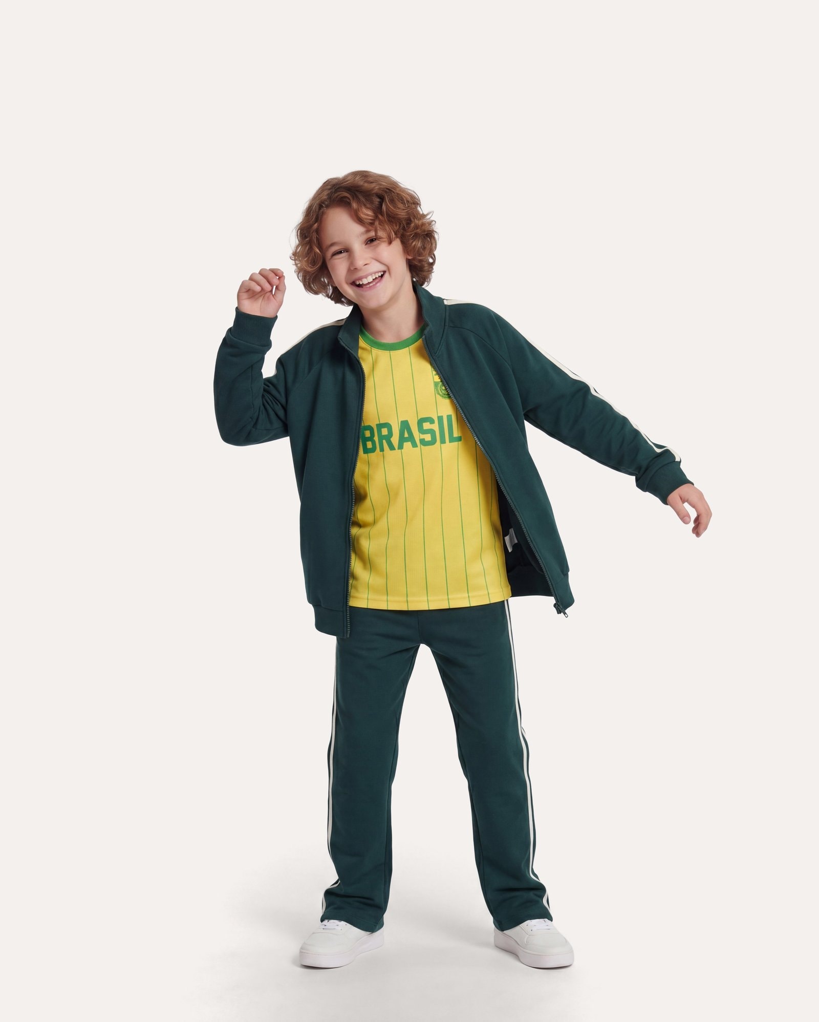 Calça infantil básica com listras 6-14A - Verde Escuro