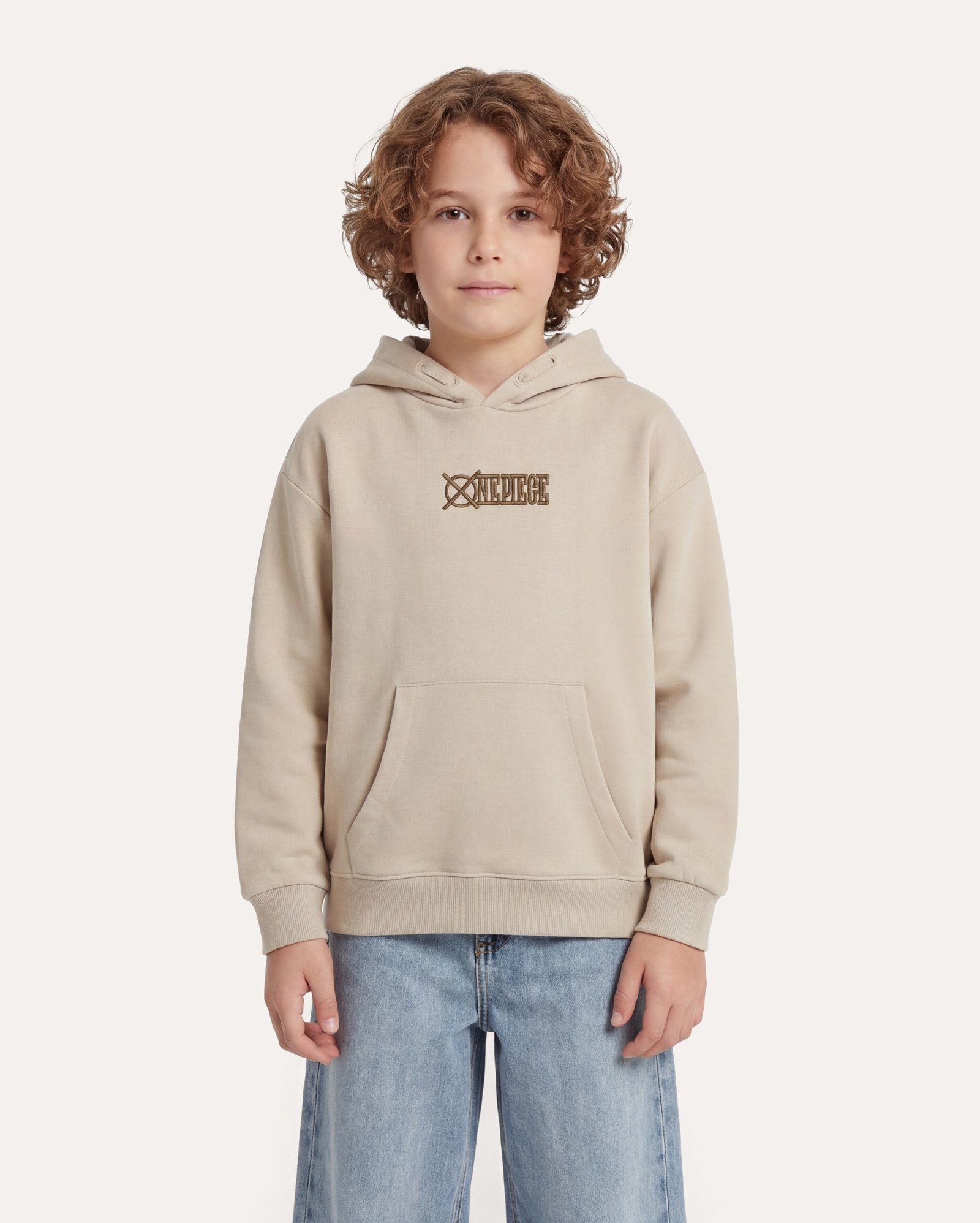 Blusa de moletom infantil navio com capuz 8-14A – bege | One Piece