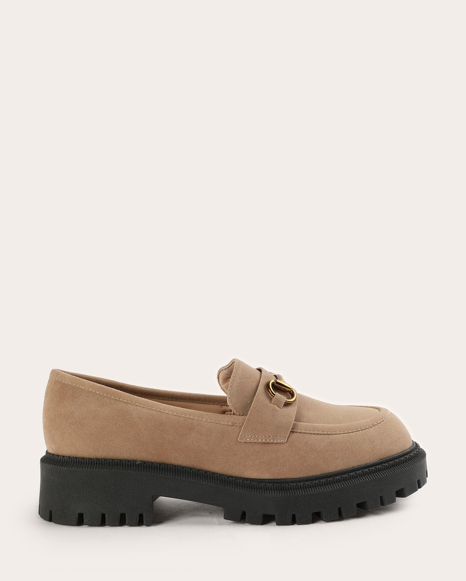Mocassim feminino loafer de camurça com bridão - Bege