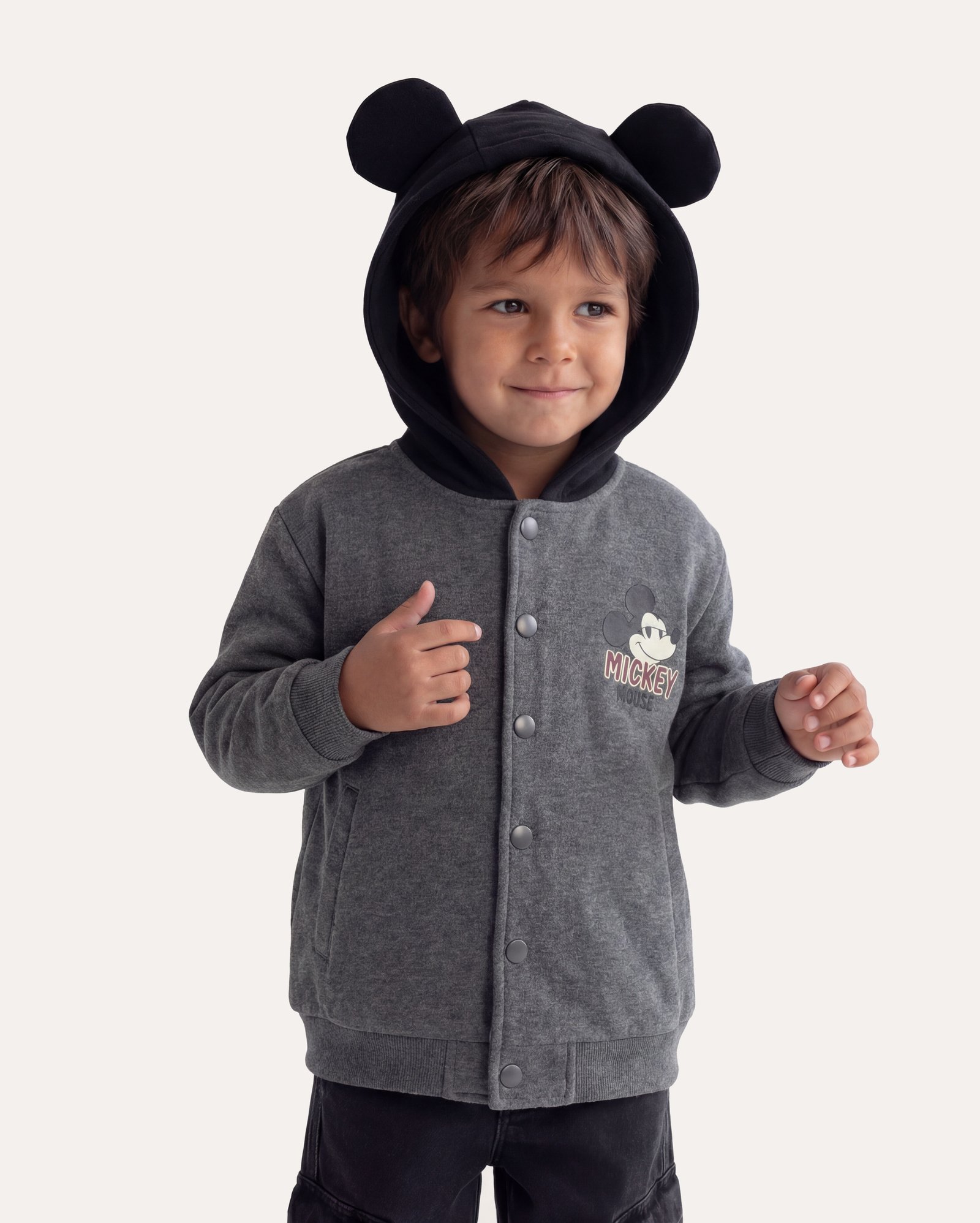Jaqueta de moletom infantil com felpa Mickey 1-5A - cinza | Disney