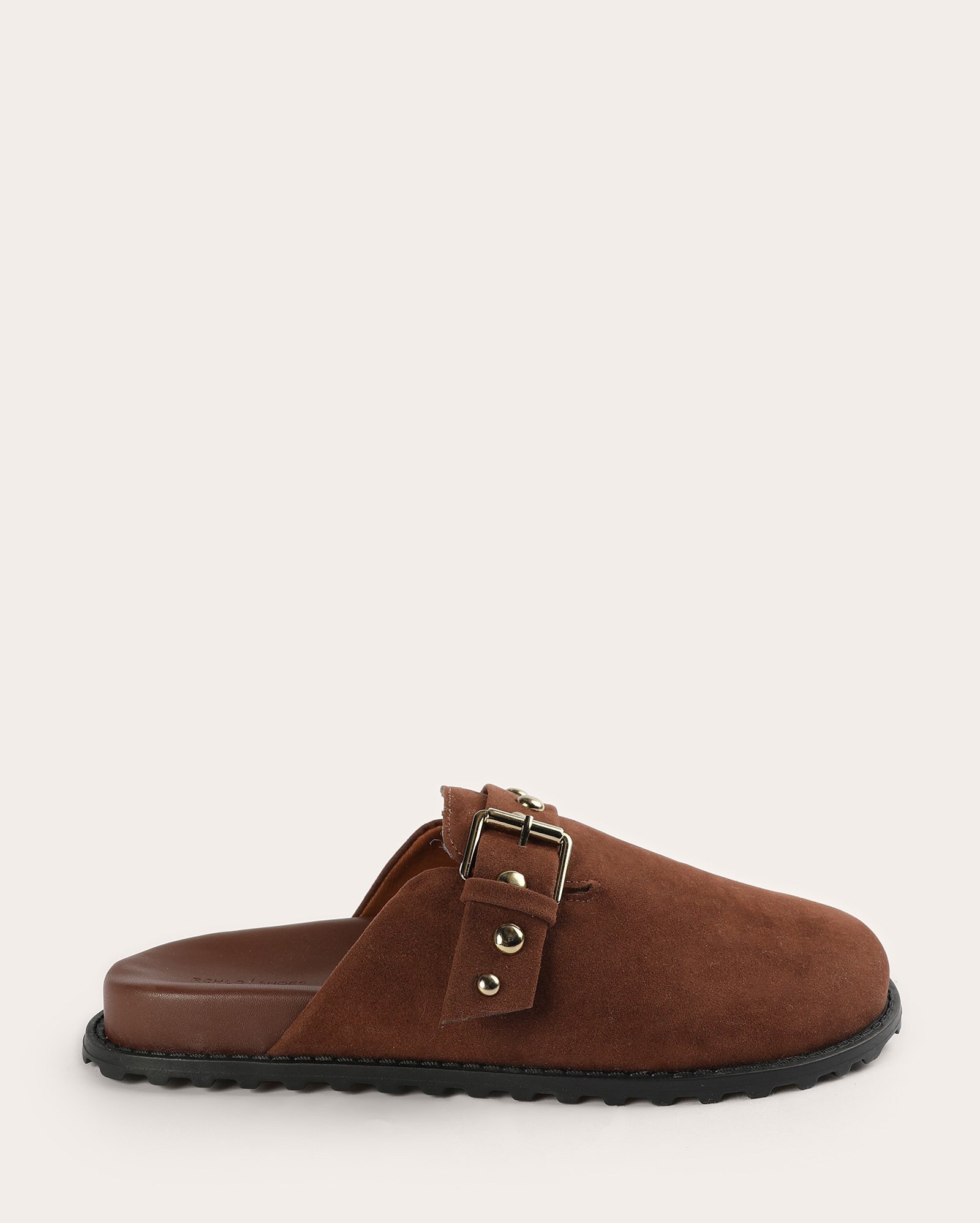 Sapato mule feminino de camurça com fivela - Marrom