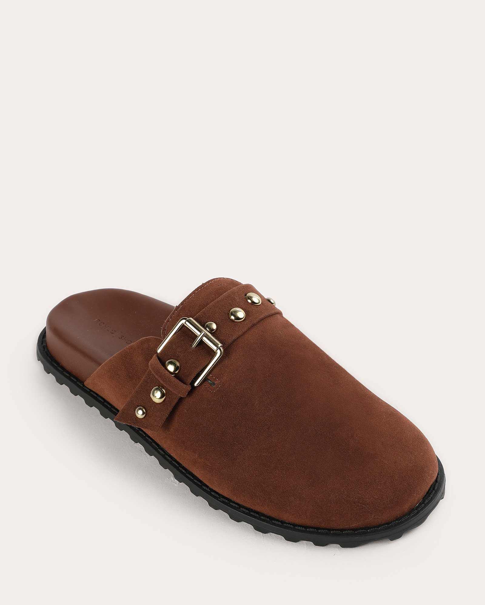 Sapato mule feminino de camurça com fivela - Marrom