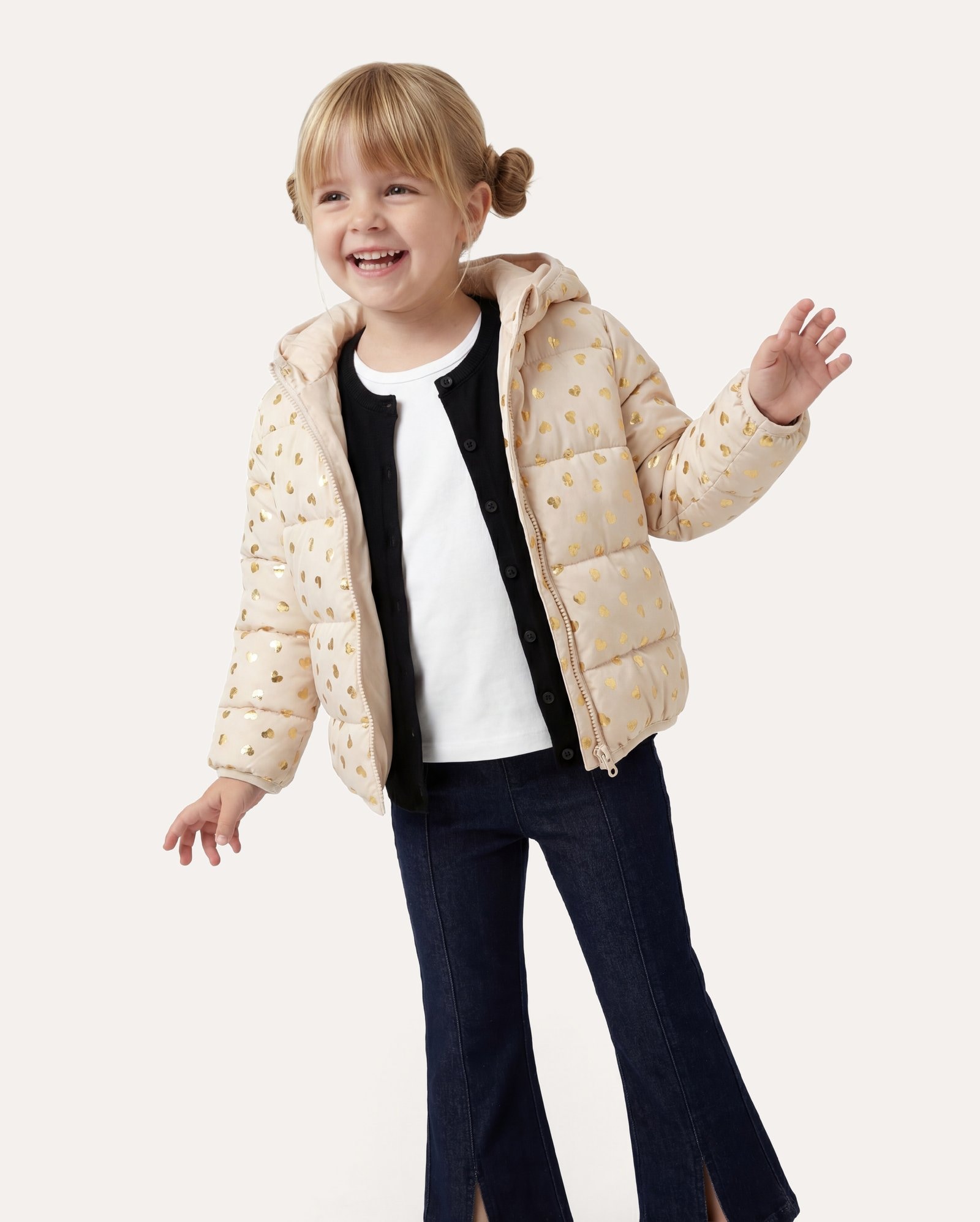 Jaqueta puffer infantil estampada 1-6A - Bege Claro