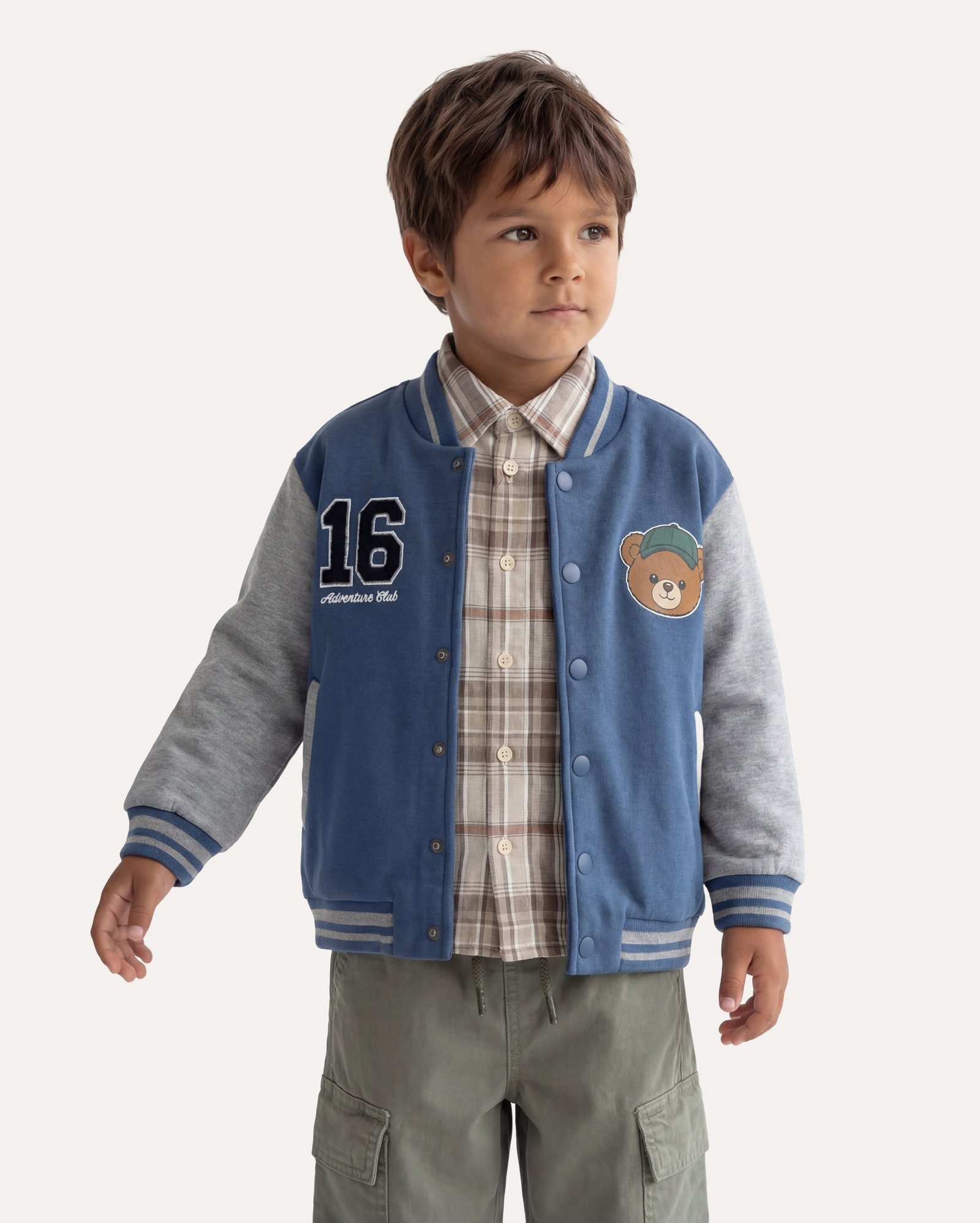 Jaqueta de moletom infantil college urso 1-6A - azul