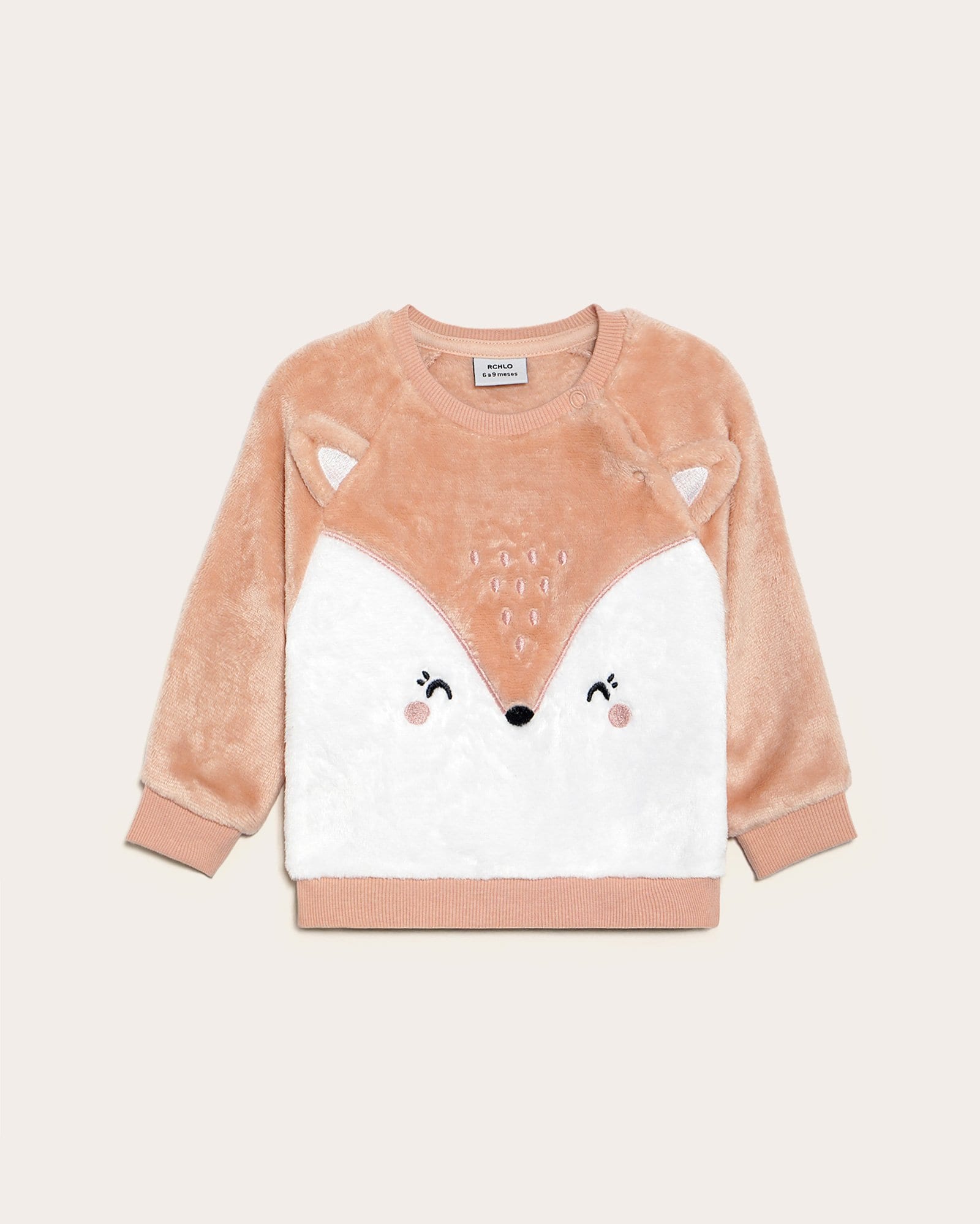 Suéter bebê raglan fleece bichinho interativo - Rosa Claro