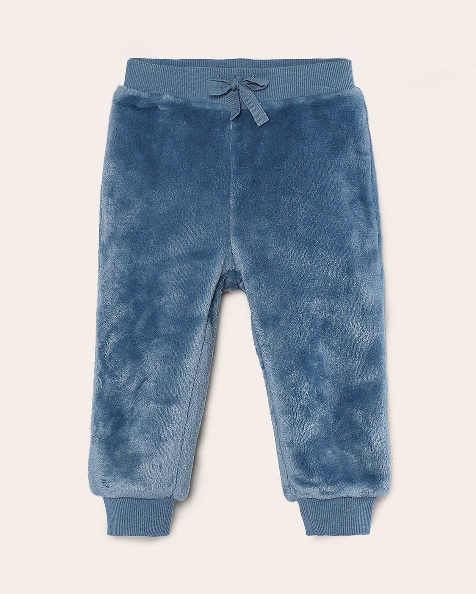 Calça bebê cuffed de plush com cós elástico - Azul