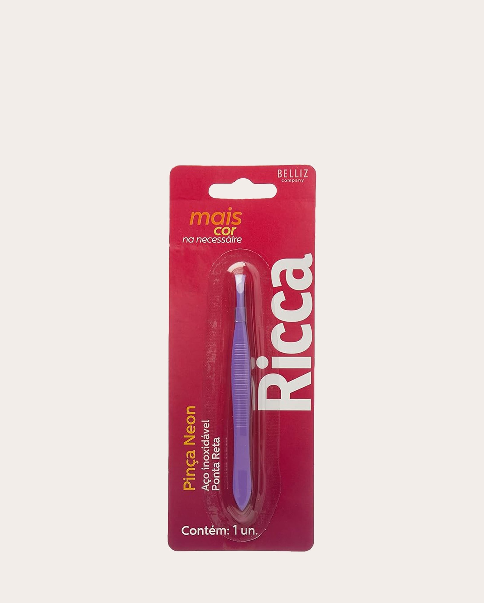 Pinça de sobrancelha ponta reta em inox Neon rosa | Ricca