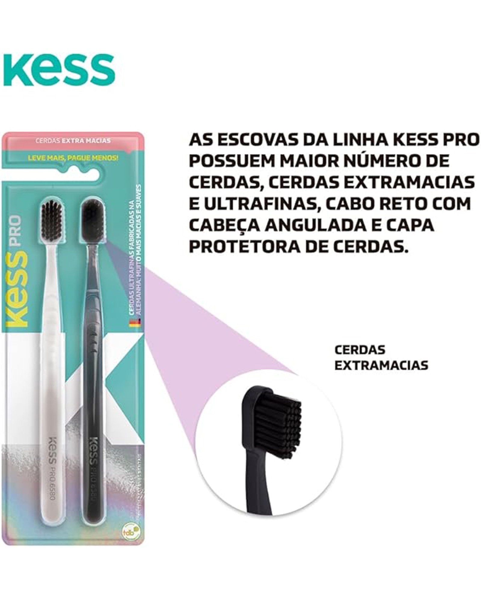 Kit escova de dente 2 unidades macias multicor | Kess