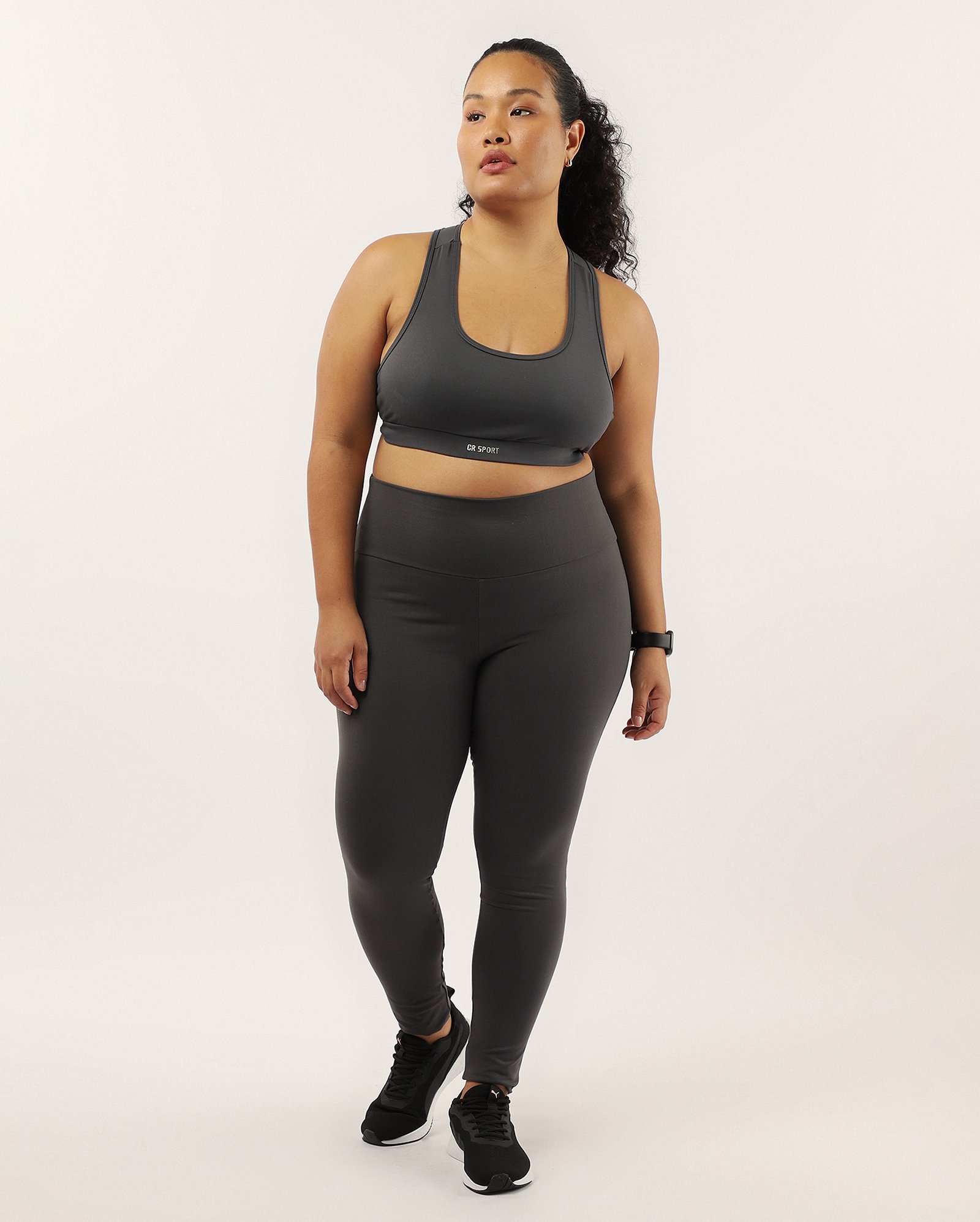 Calça esportiva feminina plus size legging cós alto - Cinza Escuro | Costa Rica