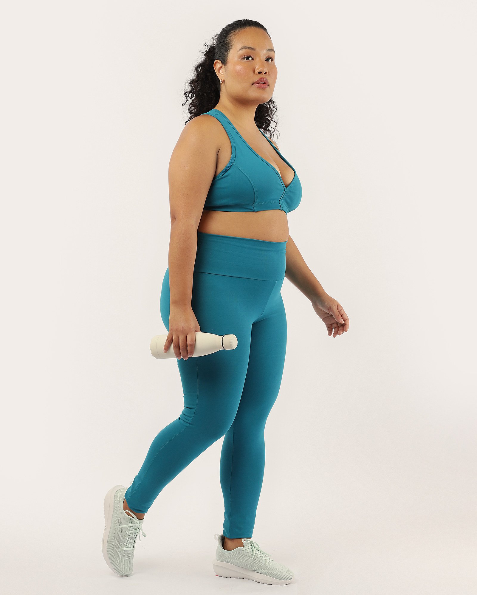 Calça esportiva feminina plus size legging cós alto - Azul Turquesa | Costa Rica
