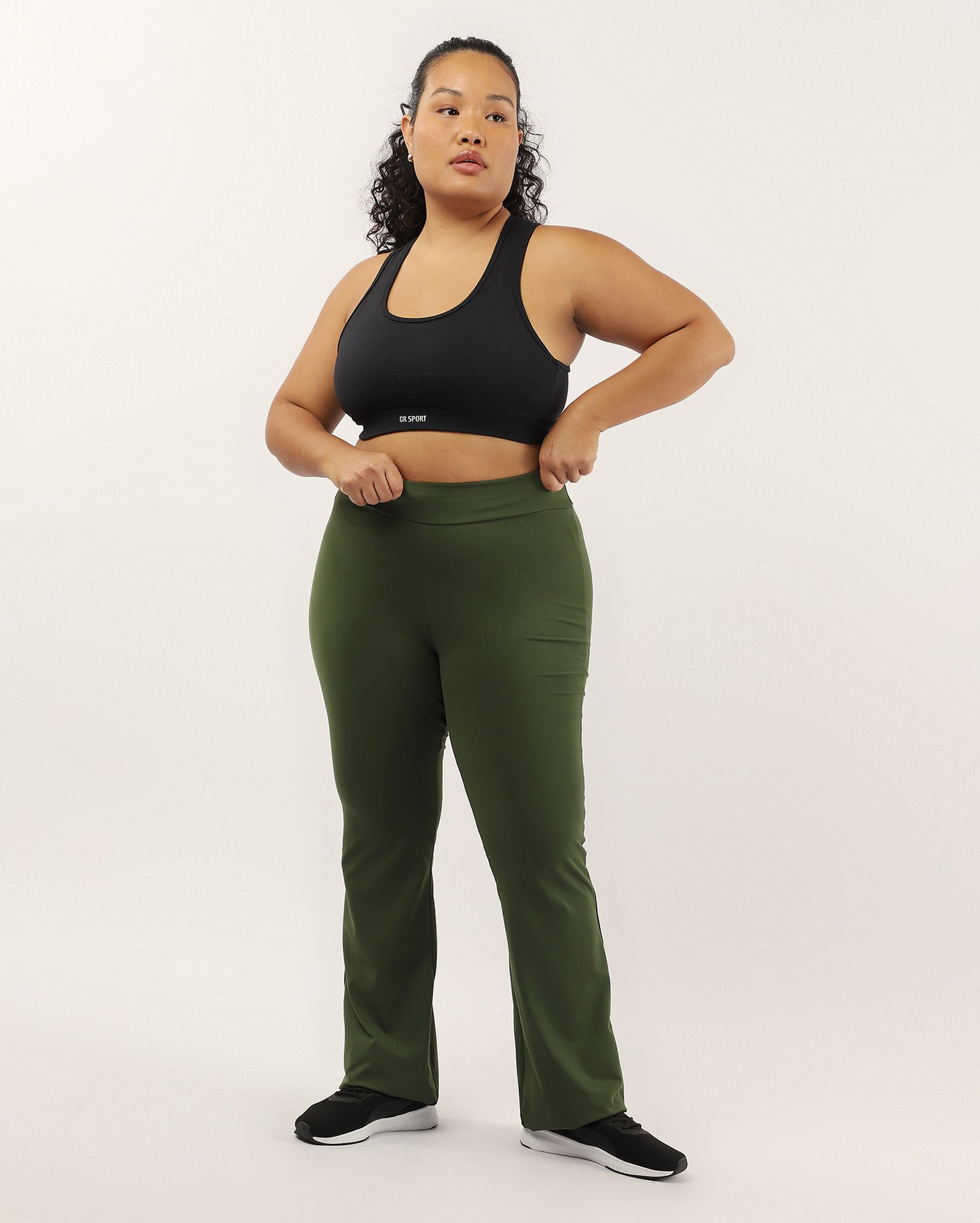 Calça esportiva feminina plus size flare com cós alto - Verde Escuro | Costa Rica