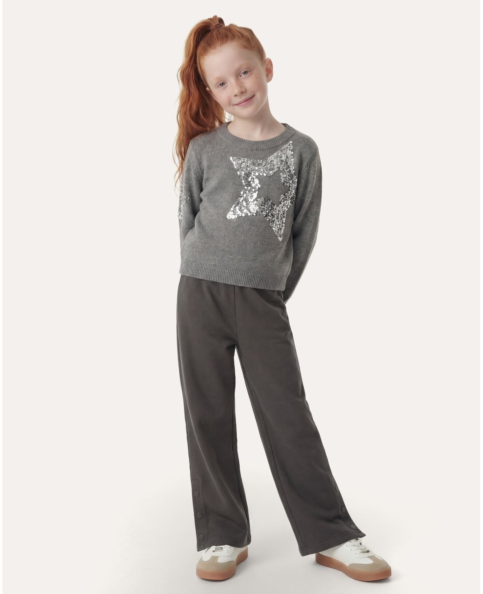 Calça infantil wide leg com botões laterais 6-14A - cinza