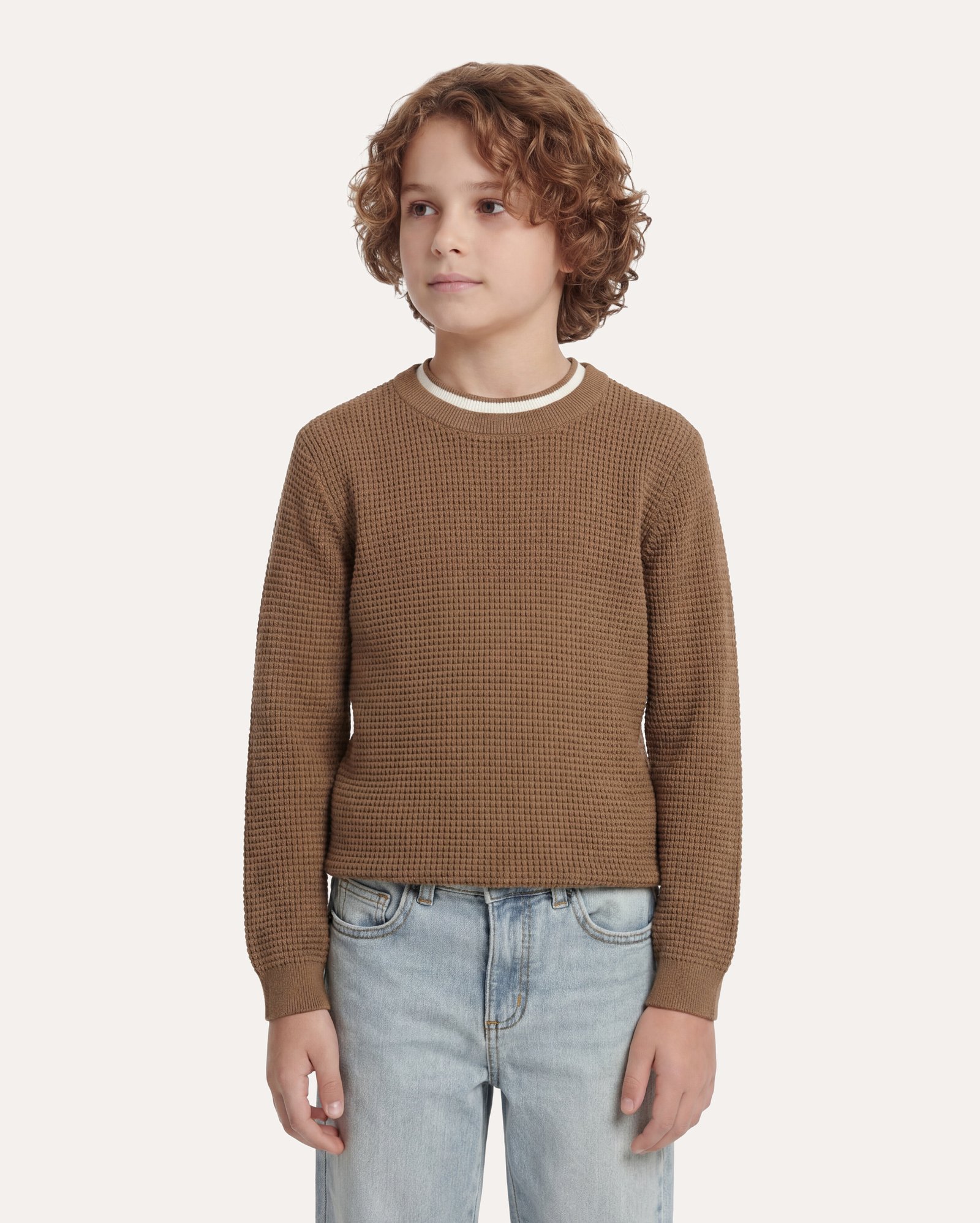 Suéter infantil tricot texturizado 6-14A - Marrom Claro