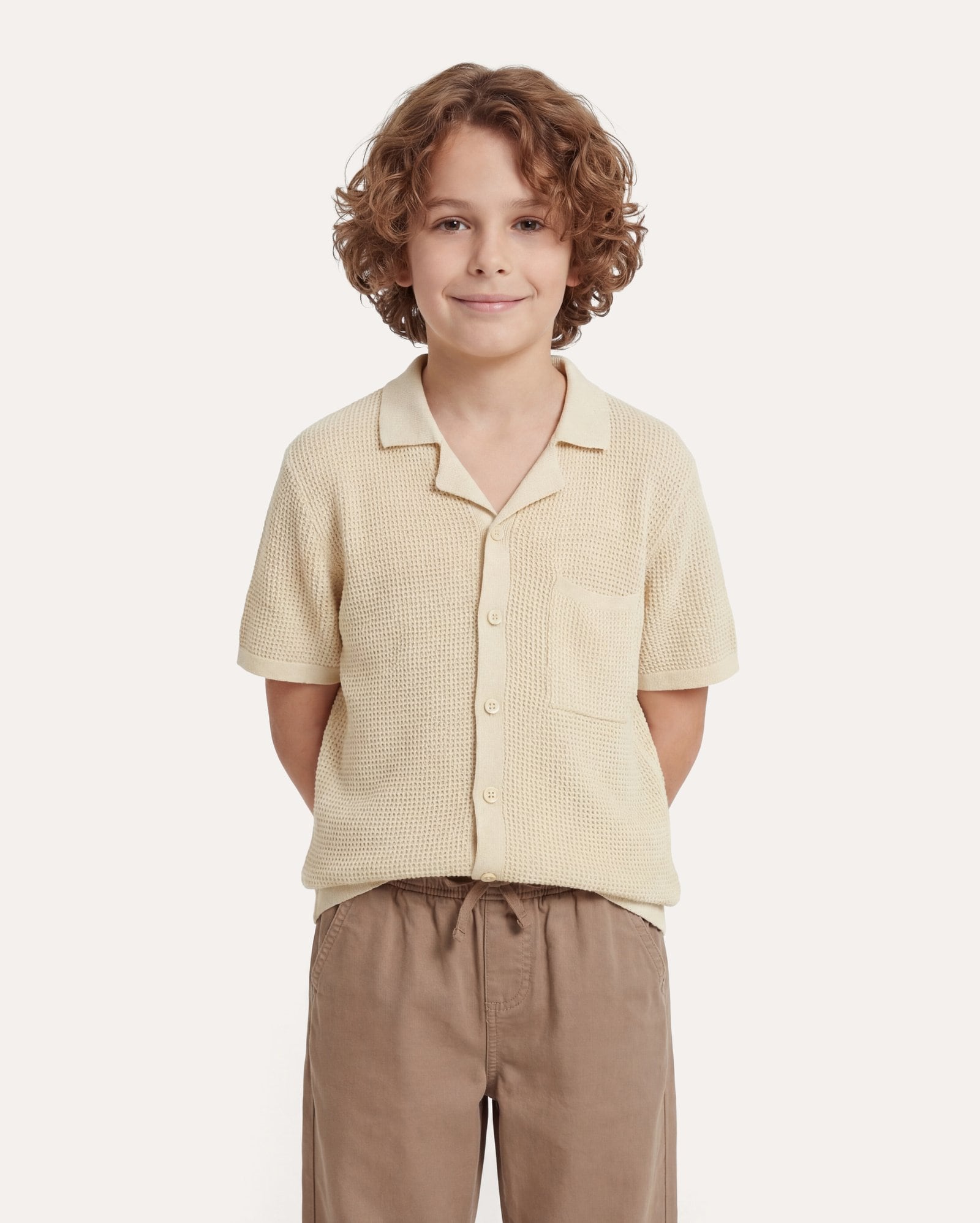 Camisa infantil tricot texturizada com bolso 6-14A - bege
