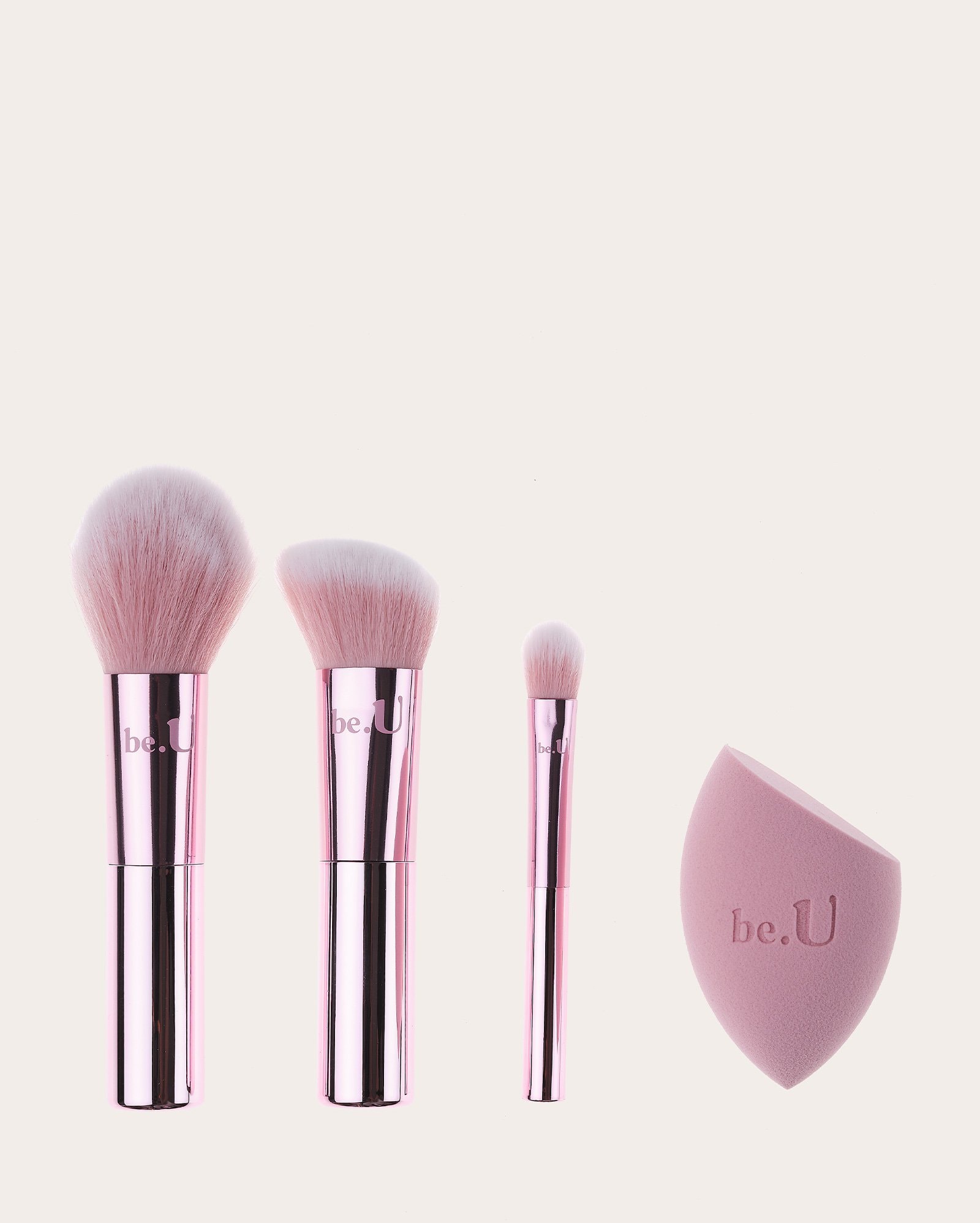 Kit de mini pincéis 3 unidades + esponja - rosa | be.U
