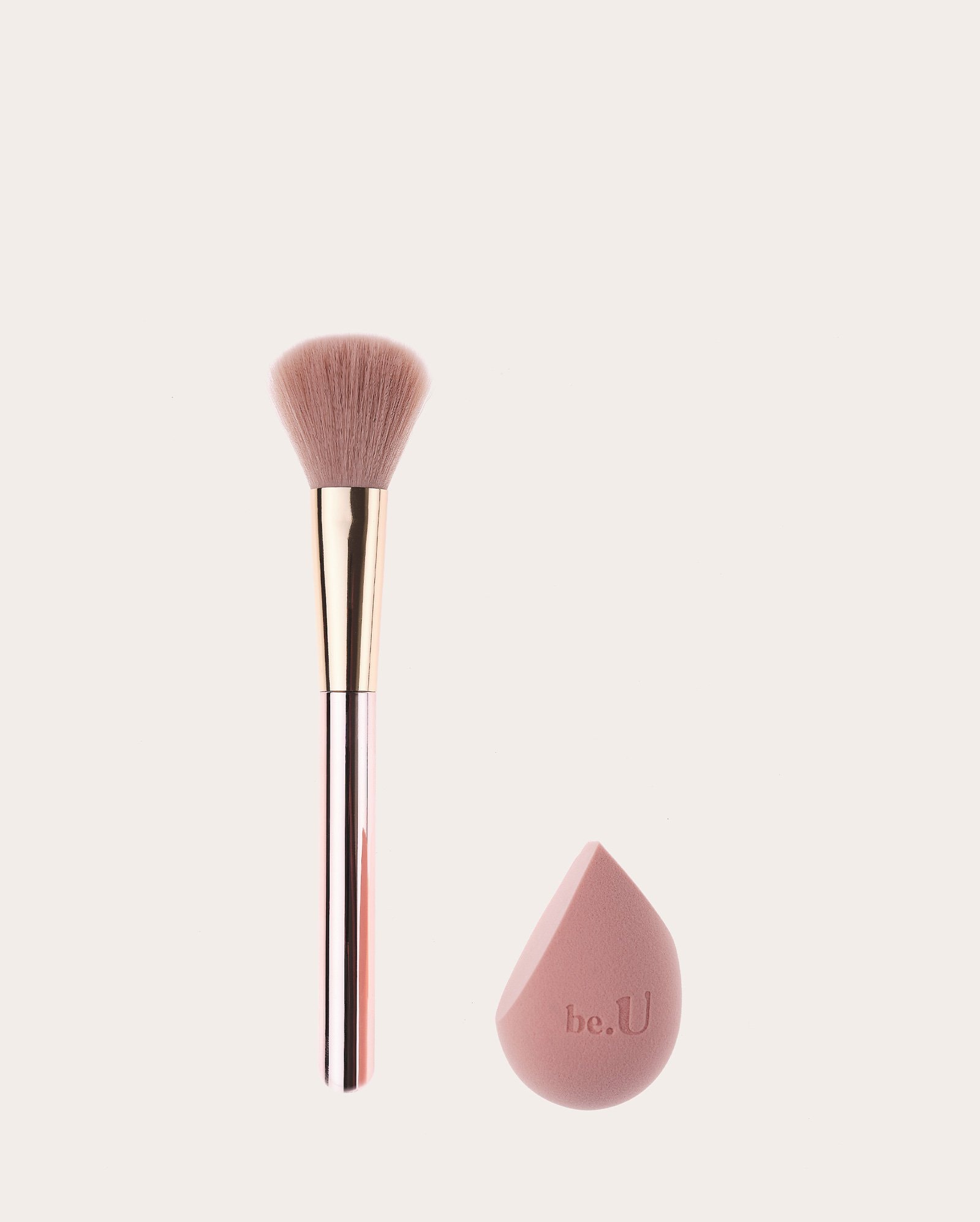 Kit pincel + esponja para maquiagem - rosa | be.U