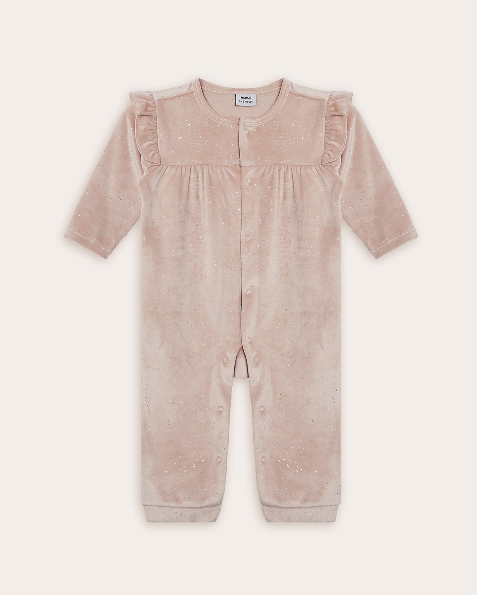 Macacão bebê fleece com babado e brilho - rosa