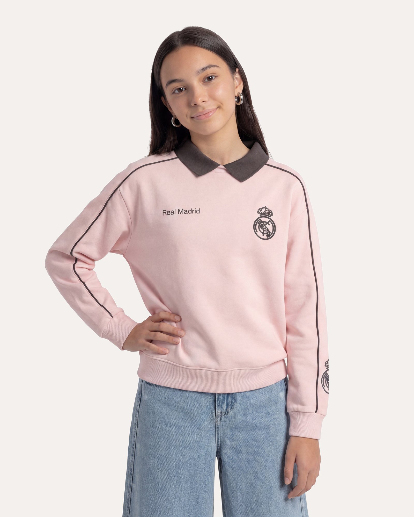 Blusa moletom infantil Real Madrid com felpa 6-14A - rosa