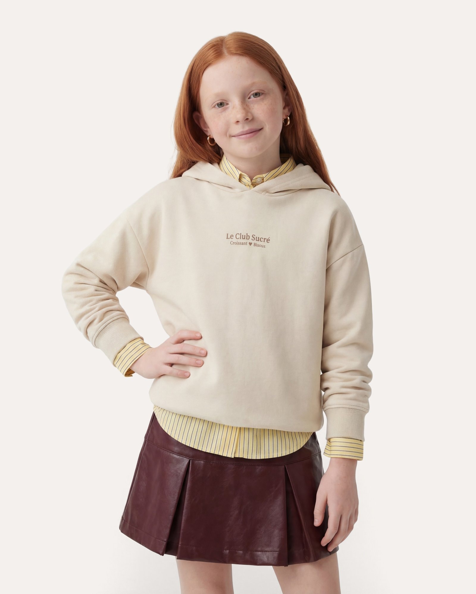 Blusa de moletom infantil com felpa 6-14A - bege