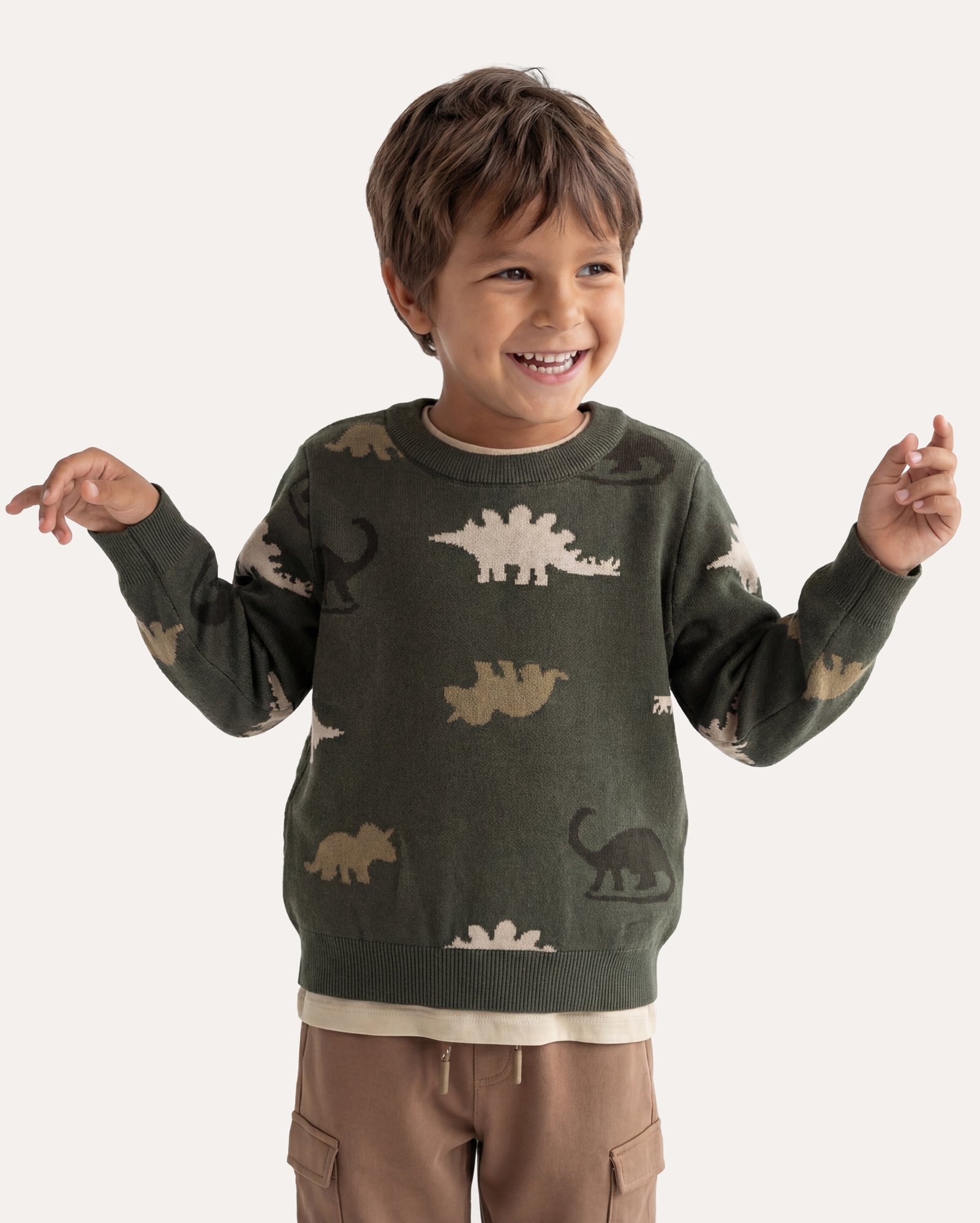 Suéter infantil de tricot dinossauro 1-6A - verde