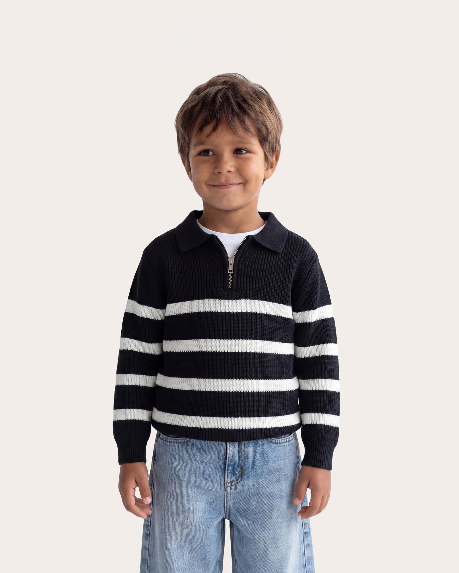 Suéter infantil listrado de tricot 1-6A - azul