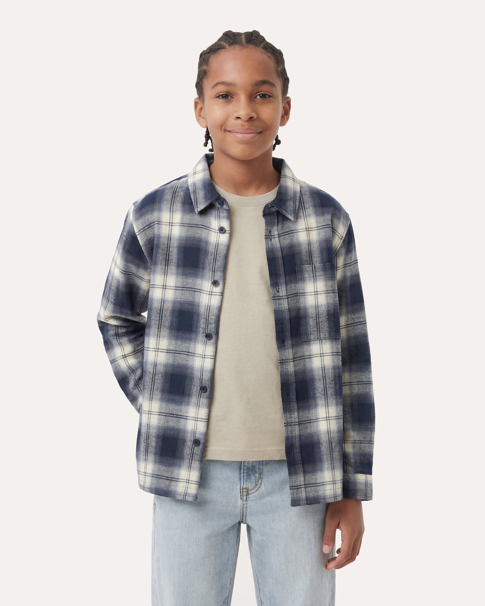 Camisa infantil xadrez com bolso 6-14A - azul
