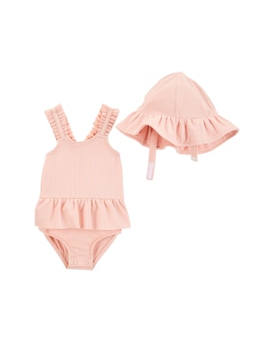 Banho de sol Carter's com chapéu bebê menina canelado UV 50+ - Rosa Claro