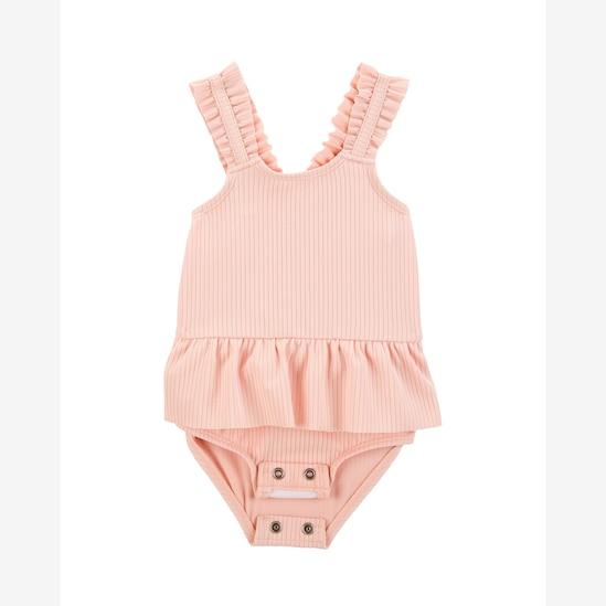 Banho de sol bebê canelado com chapéu rosa | Carter's