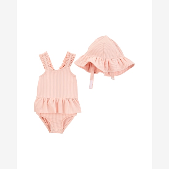 Banho de sol bebê canelado com chapéu rosa | Carter's