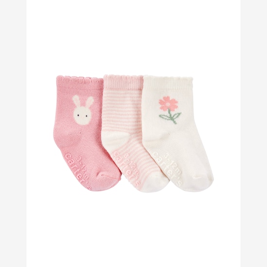 Kit meia bebê 3 pares coelhinho e flor multicor | Carter's