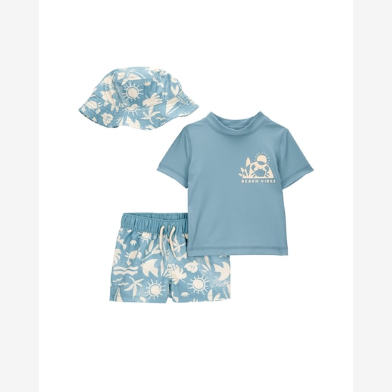 Conjunto praia bebê 3 peças beach vibes chapéu azul | Carter's