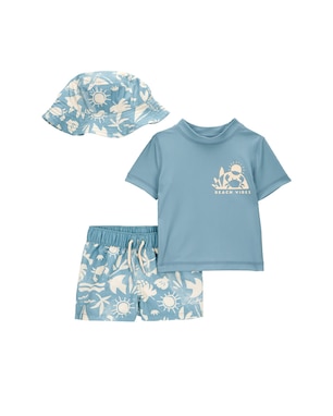 Conjunto praia bebê 3 peças beach vibes chapéu azul | Carter's