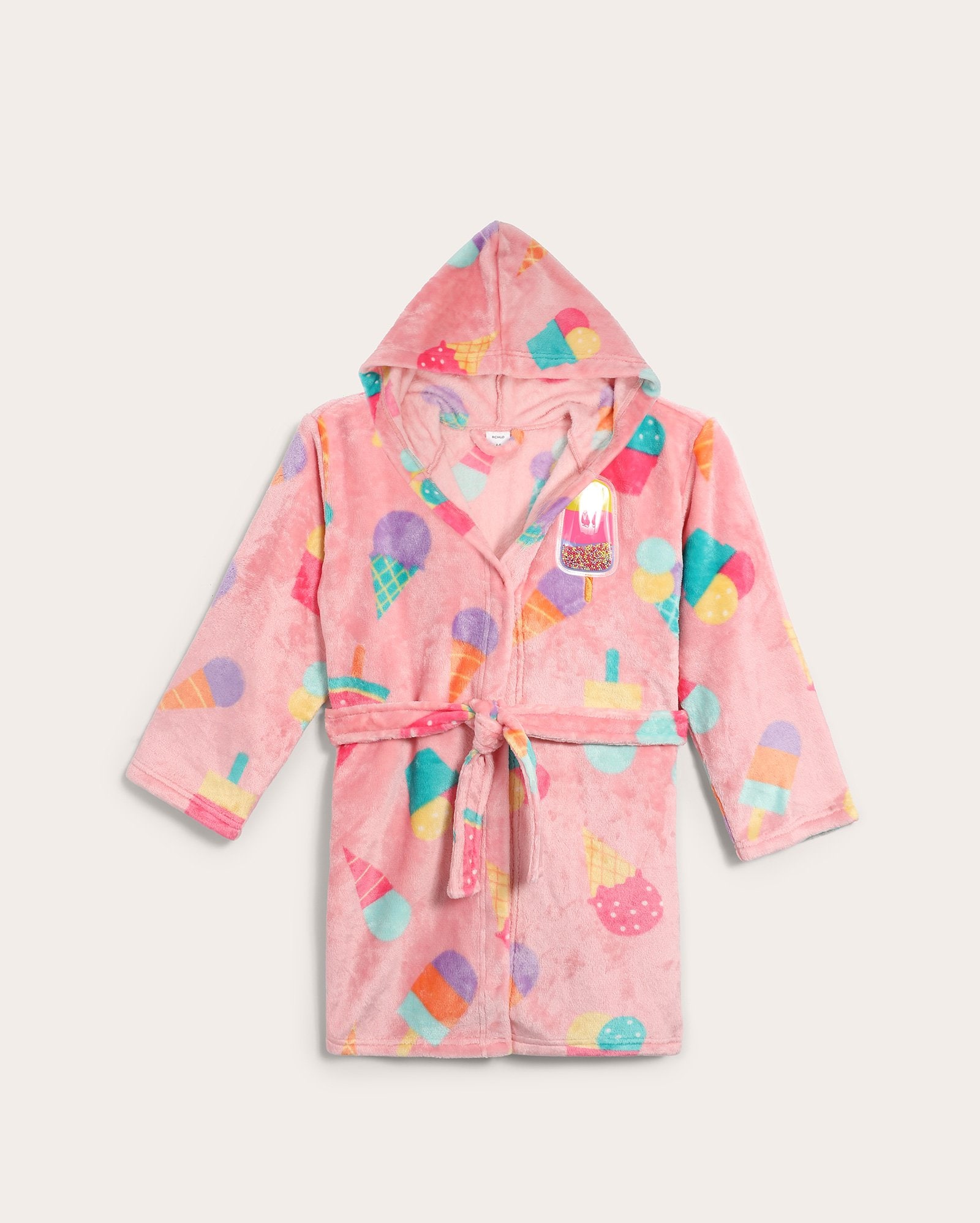 Roupão infantil com capuz estampado sorvete 4-10A - rosa