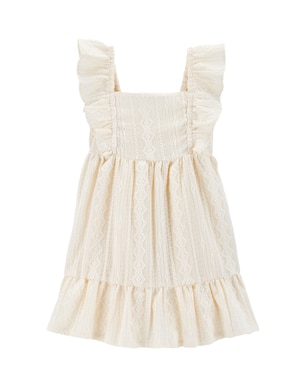 Vestido infantil evasê com babados e textura off-white | Carter's