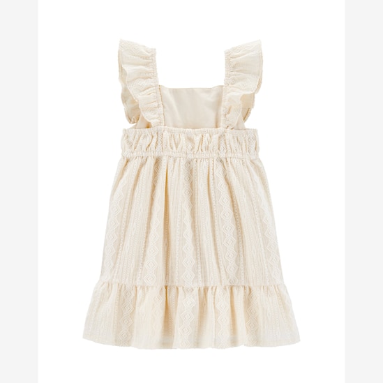 Vestido infantil evasê com babados e textura off-white | Carter's