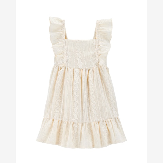 Vestido infantil evasê com babados e textura off-white | Carter's