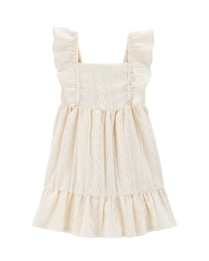 Vestido infantil evasê com babados e textura off-white | Carter's