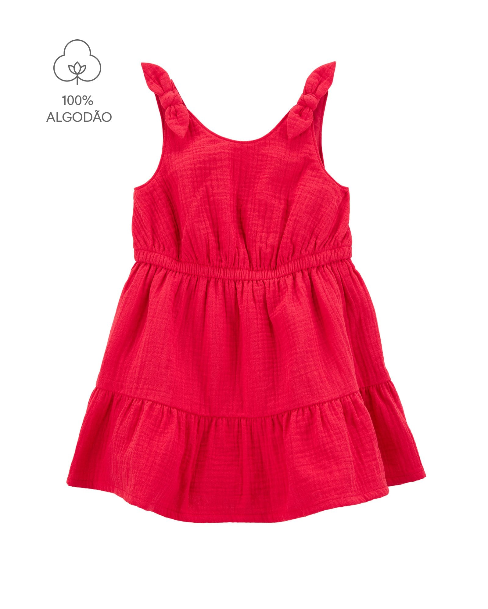 Vestido infantil evasê texturizado com laço vermelho | Carter's